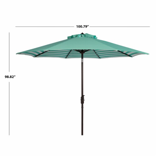 SAFAVIEH Outdoor Collection Athens Inside Out Striped 9-Foot Umbrella Dark Green/White Perspective: top