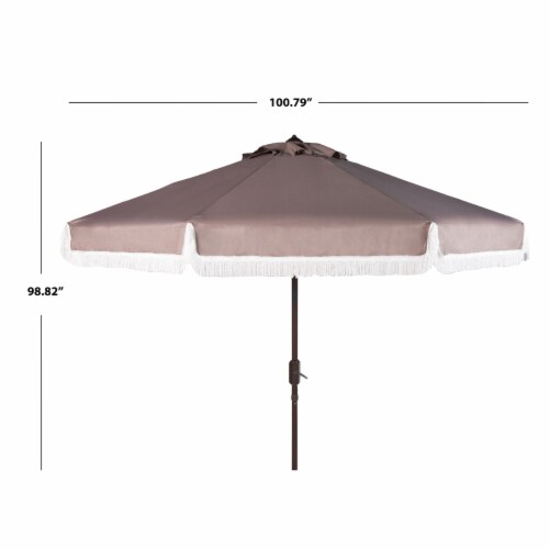 SAFAVIEH Outdoor Collection Milan Fringe 9-Foot Tilt Umbrella Grey/White Perspective: top