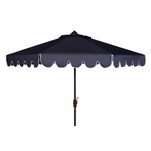 SAFAVIEH Outdoor Collection Venice Single Scallop 9-Foot Tilt Umbrella Navy/White Perspective: top