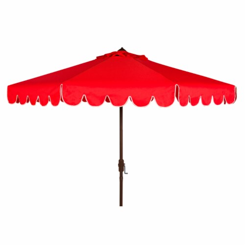 SAFAVIEH Outdoor Collection Venice Single Scallop 9-Foot Tilt Umbrella Red/White Perspective: top