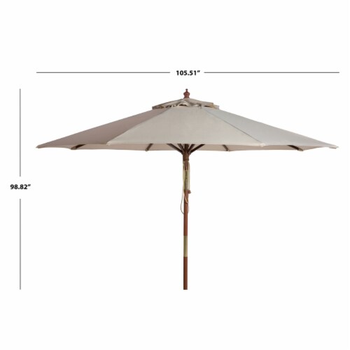 SAFAVIEH Outdoor Collection Cannes 9-Foot Wooden Outdoor Umbrella Beige Perspective: top