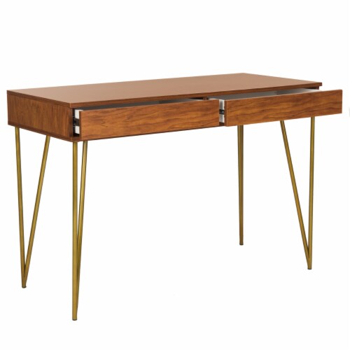 SAFAVIEH Pine 2-Drawer Desk Natural Perspective: top