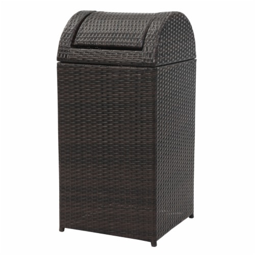 SAFAVIEH Outdoor Collection Bishop Outdoor Wicker 18 Gallon Trash Bin Brown Perspective: top