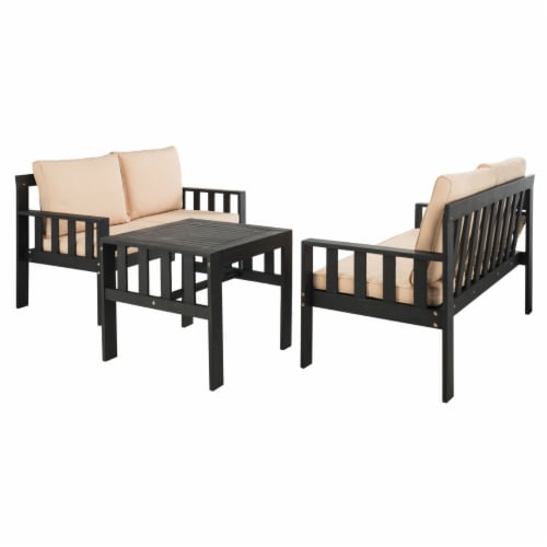 SAFAVIEH Outdoor Collection Lardner Living Set Dark Slate Grey/Sahara Beige Perspective: top