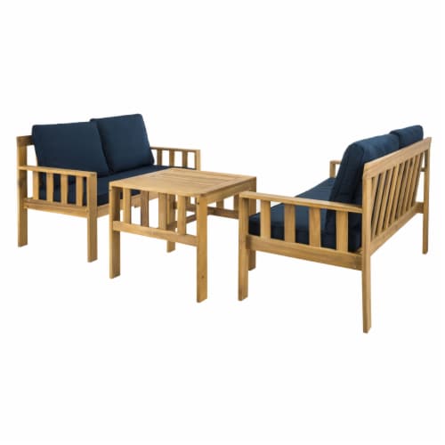 SAFAVIEH Outdoor Collection Lardner Living Set Natural/Navy Perspective: top