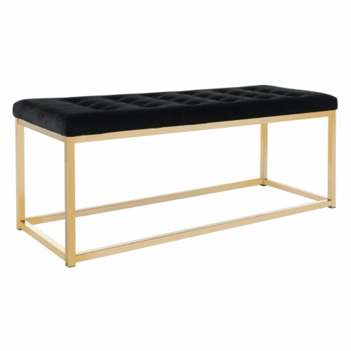 SAFAVIEH Reynolds Velvet Bench Black / Brass Perspective: top