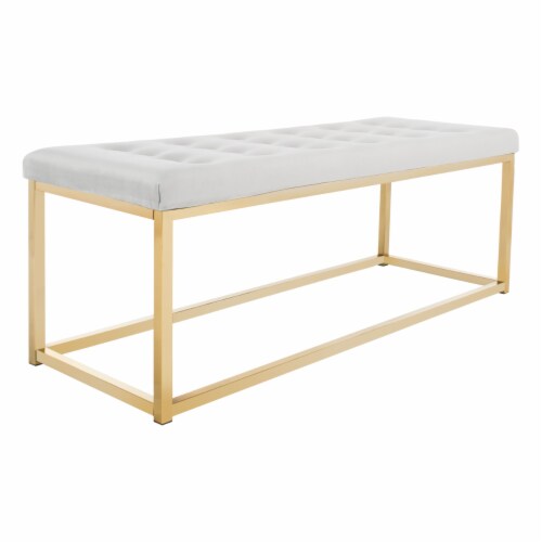SAFAVIEH Reynolds Velvet Bench Grey / Brass Perspective: top
