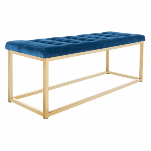 SAFAVIEH Reynolds Velvet Bench Navy / Brass Perspective: top