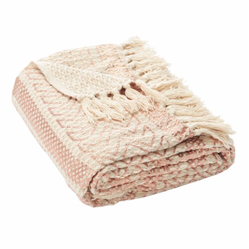 SAFAVIEH Becks Fringe Throw Blanket Copper / Beige Perspective: top