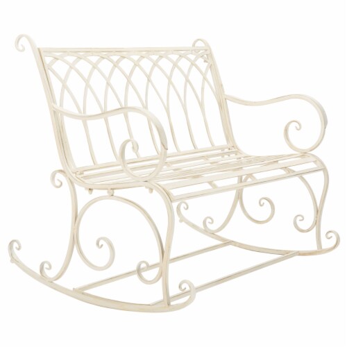 SAFAVIEH Outdoor Collection Ressi Rock Bench Pearl White Perspective: top