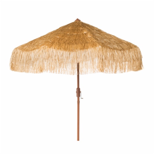 SAFAVIEH Outdoor Collection Tiki 9-Foot Crank Umbrella Tan Perspective: top