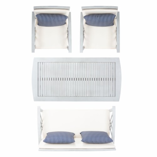 SAFAVIEH Outdoor Collection Fontana 4-Piece Patio Set Grey/Beige/Navy White Perspective: top