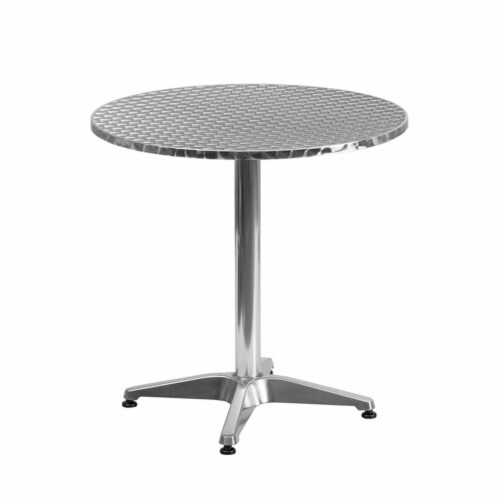 27.5'' Round Aluminum Table Set with 4 Black Rattan Chairs - TLH-ALUM-28RD-020BKCHR4-GG Perspective: top