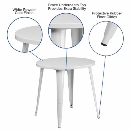 Flash Furniture CH-51090-29-WH-GG 30 in. Round White Metal Indoor & Outdoor Table Perspective: top