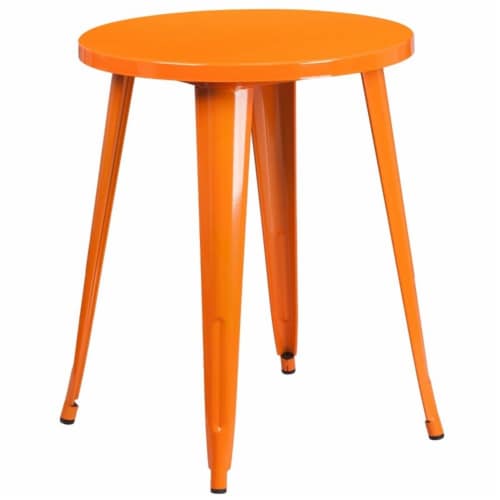 Flash Furniture CH-51080TH-2-18VRT-OR-GG 24 in. Round Orange Metal Indoor & Outdoor Table Set Perspective: top