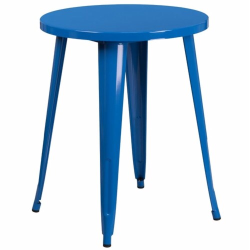 Flash Furniture CH-51080TH-4-18VRT-BL-GG 24 in. Round Blue Metal Indoor & Outdoor Table Set w Perspective: top
