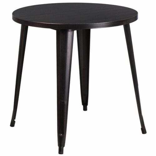 30'' Round Black-Antique Gold Metal Indoor-Outdoor Table Set with 2 Cafe Chairs Perspective: top