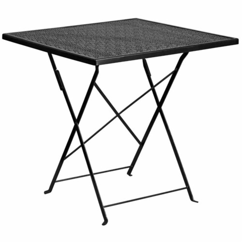 Flash Furniture 3 Piece 28 Square Steel Flower Print Patio Dining Set in Black Perspective: top