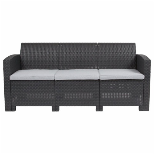 Flash Furniture Wicker Patio Sofa in Dark Gray Perspective: top