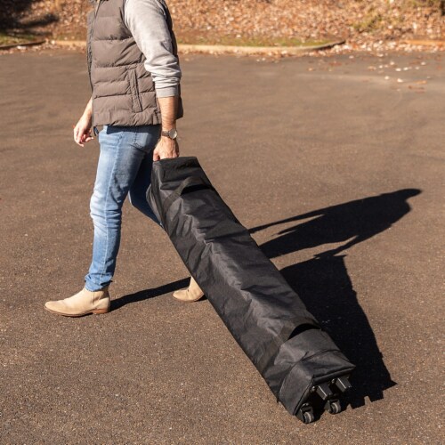 Flash Furniture 10'x10' Pop Up Event Strt Leg Canopy Tent w/Sandbags & Wheel Case BE Perspective: top