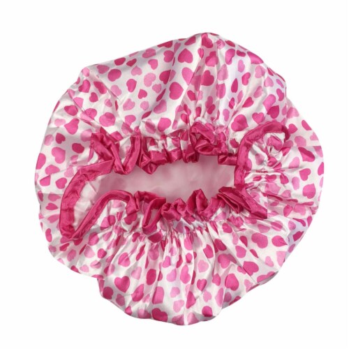Wrapables Trendy Satin Shower Cap, Pink Sweet Hearts Perspective: top