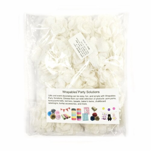 Wrapables Shabby Chic Burlap Rose Flower 2 Inch Diameter (Set of 20), White Perspective: top