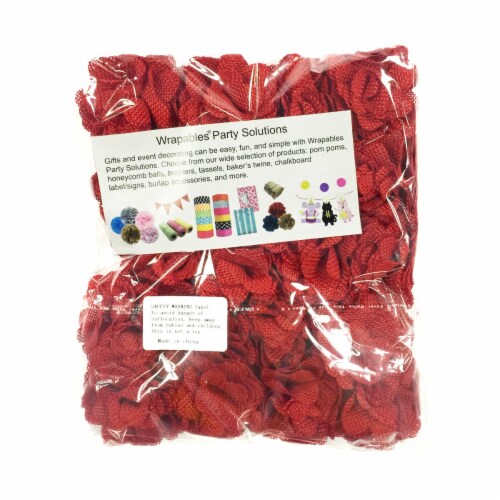 Wrapables Shabby Chic Burlap Rose Flower 2 Inch Diameter (Set of 20), Red Perspective: top