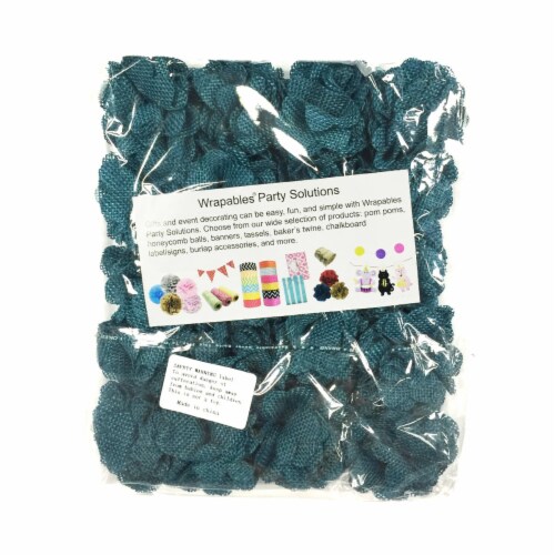 Wrapables Shabby Chic Burlap Rose Flower 2 Inch Diameter (Set of 20), Teal Perspective: top