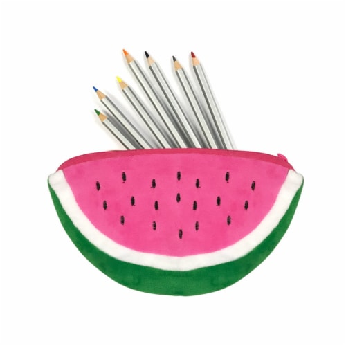 Wrapables Fruity Pencil Case and Pouch (Set of 2), Pink Watermelon Perspective: top