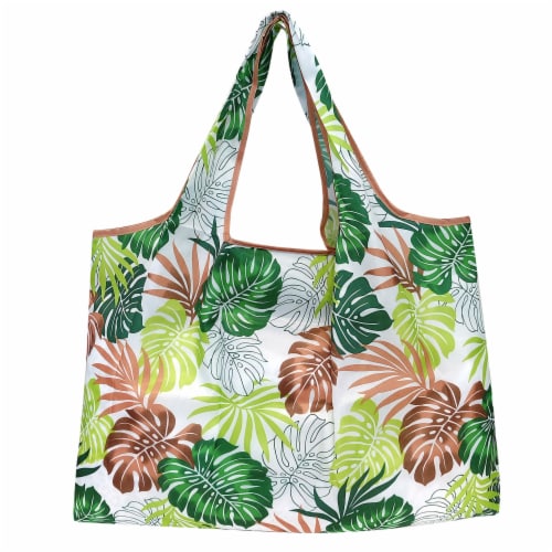 Wrapables Large Nylon Reusable Shopping Bags (Set of 3), Blossoms & Ferns Perspective: top