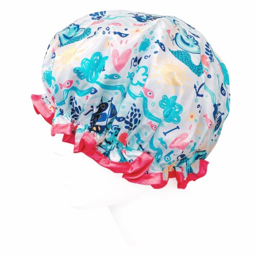 Wrapables Reusable Women's Waterproof Shower Caps for Long Hair, Under the Sea Perspective: top