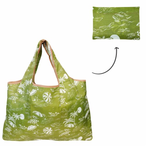 Wrapables Large Nylon Reusable Shopping Bag, Green Paradise Perspective: top