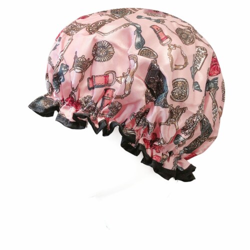 Wrapables Reusable Women's Waterproof Shower Caps for Long Hair, Pink Keychains Perspective: top
