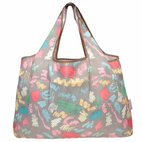 Wrapables Large Nylon Reusable Shopping Bags (Set of 3), Floral Brights Perspective: top