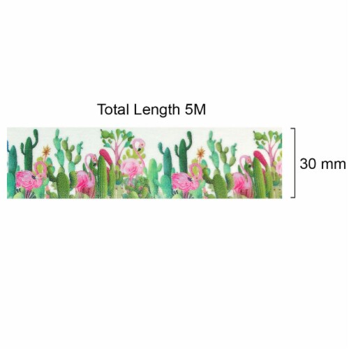Wrapables Glitter Washi Masking Tape, Cactus & Flamingos / 30mm x 5M Perspective: top
