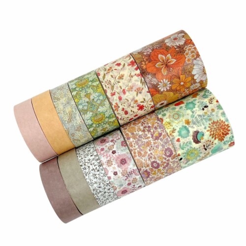 Wrapables Decorative Washi Tape Box Set for DIY Arts & Crafts (12 Rolls), Floral Perspective: top