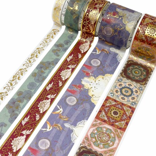 Wrapables Decorative Gold Foil Washi Tape and Sticker Set (10 Rolls & 10 Sheets), Burgundy Perspective: top