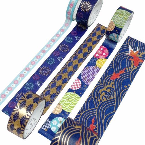 Wrapables Gold Foil Washi Tape in Gift Box Set (20 Rolls), Floral Fireworks Perspective: top