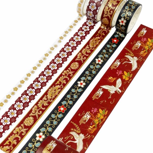 Wrapables Gold Foil Washi Tape in Gift Box Set (20 Rolls), Dancing Cranes Perspective: top