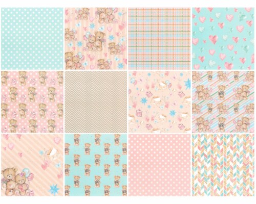 Wrapables 6x6 Decorative Single-Sided Scrapbook Paper, Bears Pink & Blue Theme Perspective: top