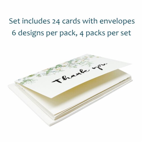 Wrapables Blank Thank You Cards with Envelopes for Special Events (Set of 4), Classic Floral Perspective: top