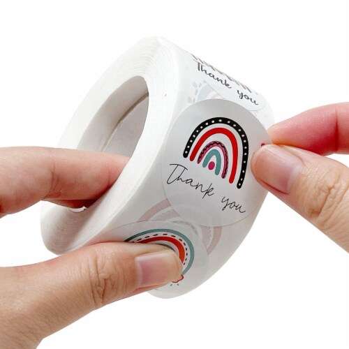 Wrapables 1.5 Inch Rainbow Thank You Stickers Roll for Boxes & Bags (500pcs) Perspective: top