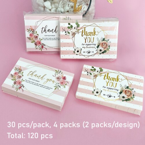 Wrapables 2.1  x 3.5  Thank You Cards for Small Business, Weddings, 120pcs, Floral Thank You Perspective: top
