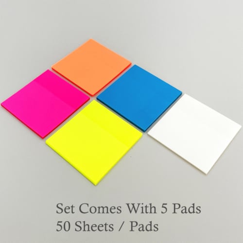Wrapables Multi-Color Waterproof Transparent Sticky Notes for Home, School, Office (Set of 5) Perspective: top
