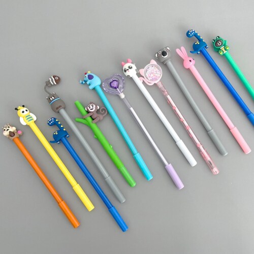 Wrapables Gel Pens School Office Supplies (12 pack), Comical Characters Perspective: top