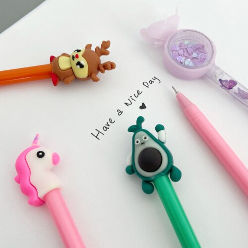 Wrapables Gel Pens School Office Supplies (12 pack), Cute Critters Perspective: top