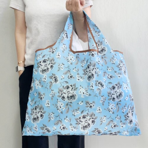 Wrapables EcoFriendly Large Nylon Reusable Shopping Bag, Gray Floral
