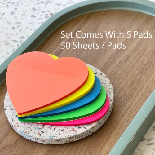 Wrapables Waterproof Transparent Sticky Notes for Home, School, Office (Set of 5), Hearts Perspective: top