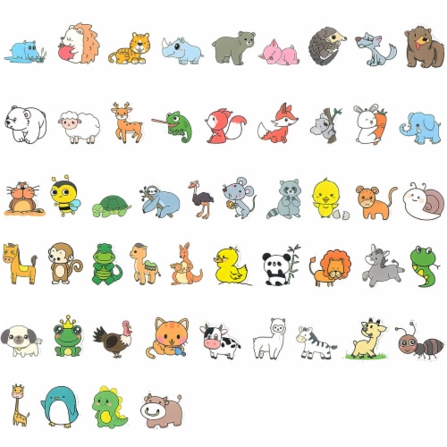 Wrapables Waterproof Vinyl Stickers for Water Bottles, 100pcs, Baby Animals Perspective: top