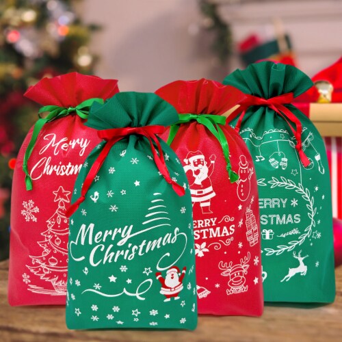 Wrapables Non-Woven Christmas Holiday Drawstring Gift Bags (Set of